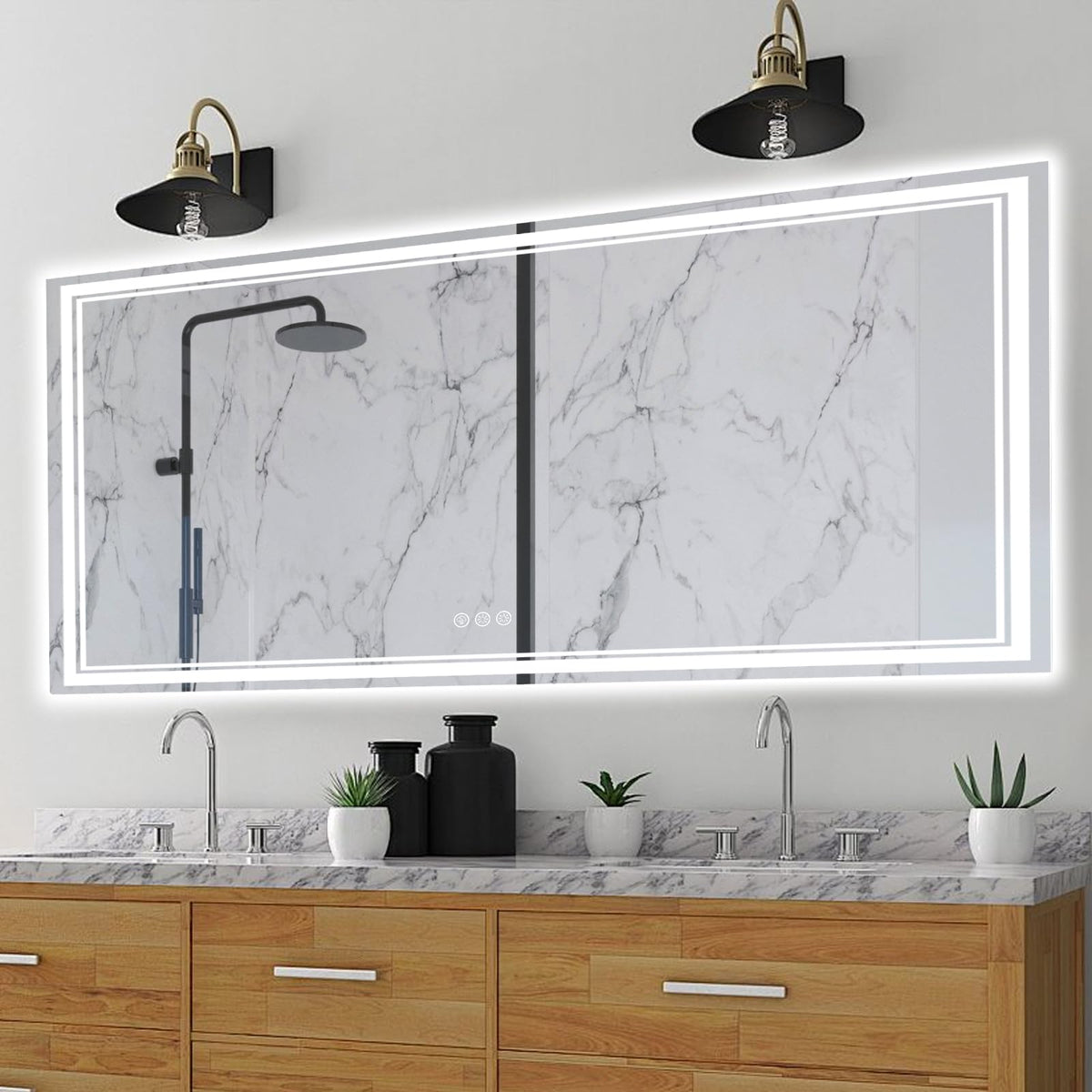 Ratsamee 24x32 LED Bathroom Mirror with Lights, Backlit+Front Lit, Anti-Fog