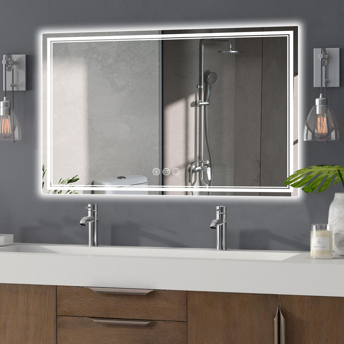 Ratsamee 24x32 LED Bathroom Mirror with Lights, Backlit+Front Lit, Anti-Fog