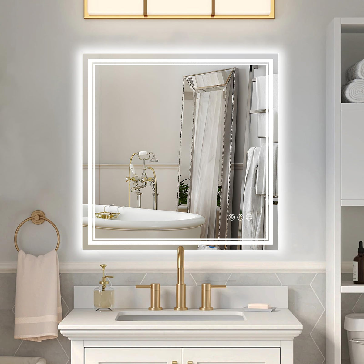 Ratsamee 24x32 LED Bathroom Mirror with Lights, Backlit+Front Lit, Anti-Fog