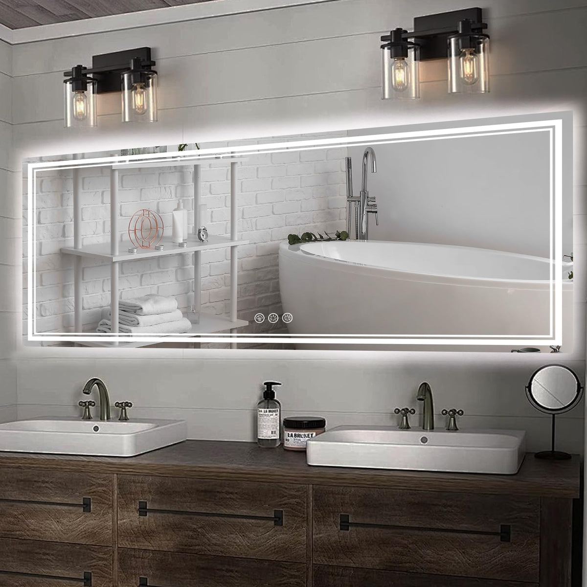 Ratsamee 24x32 LED Bathroom Mirror with Lights, Backlit+Front Lit, Anti-Fog