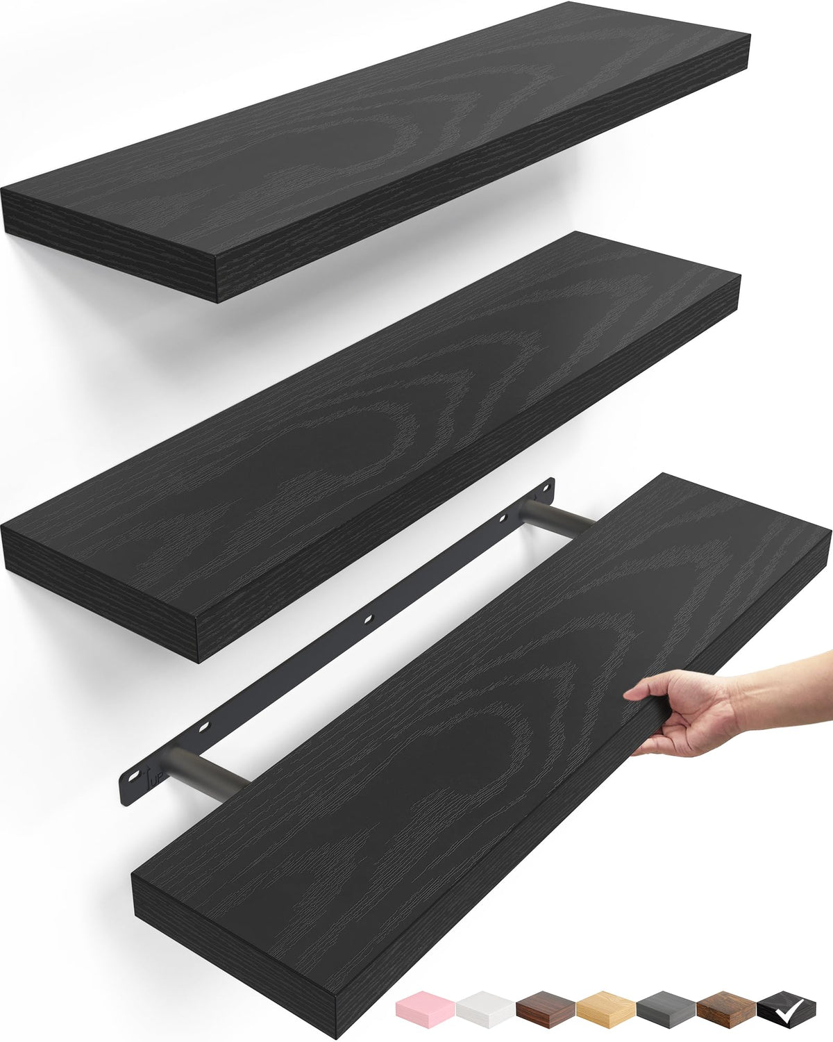 BAYKA Walnut-Like Floating Shelves 15.7in, 3 Pack, Wall Mounted Wall Decor