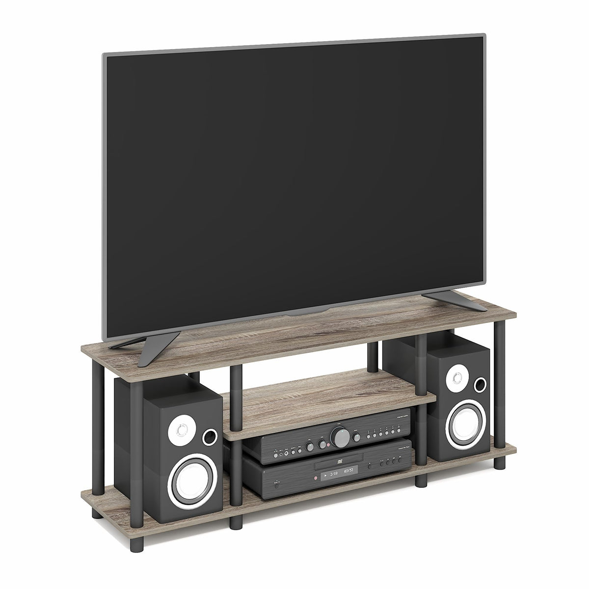 Furinno Turn-N-Tube No Tools 3D 3-Tier Entertainment TV Stand up to 50 inch TV, Round Tubes, Dark Brown / Black