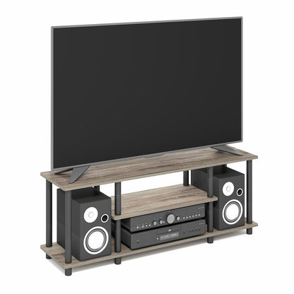 Furinno Turn-N-Tube No Tools 3D 3-Tier Entertainment TV Stand up to 50 inch TV, Round Tubes, Dark Brown / Black