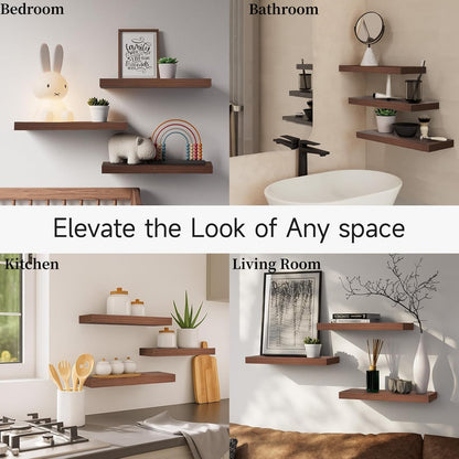 BAYKA Walnut-Like Floating Shelves 15.7in, 3 Pack, Wall Mounted Wall Decor