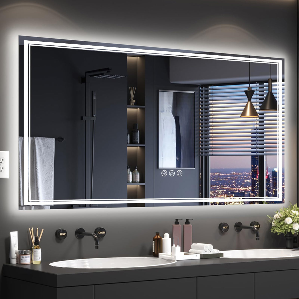 Ratsamee 24x32 LED Bathroom Mirror with Lights, Backlit+Front Lit, Anti-Fog
