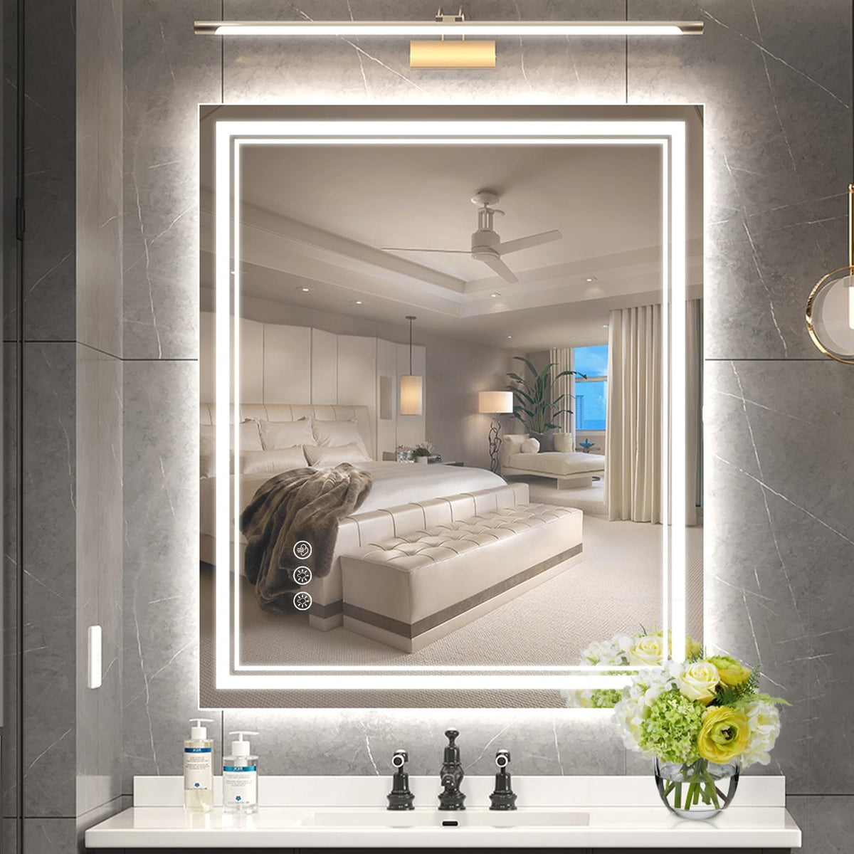 Ratsamee 24x32 LED Bathroom Mirror with Lights, Backlit+Front Lit, Anti-Fog