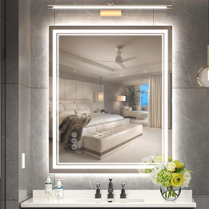 Ratsamee 24x32 LED Bathroom Mirror with Lights, Backlit+Front Lit, Anti-Fog
