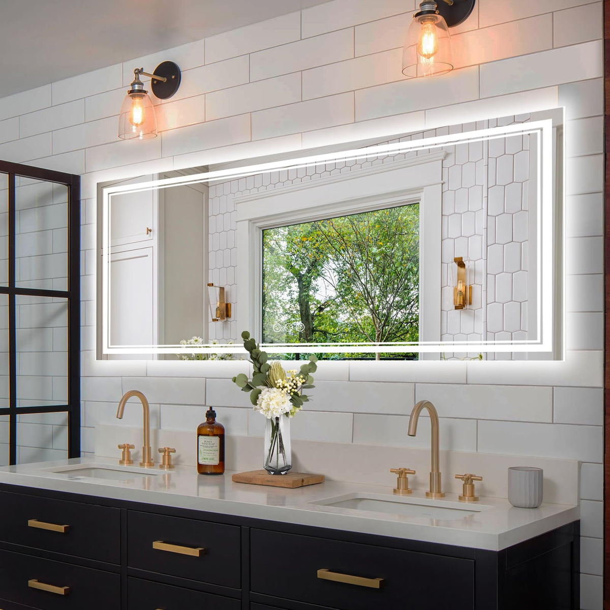 Ratsamee 24x32 LED Bathroom Mirror with Lights, Backlit+Front Lit, Anti-Fog