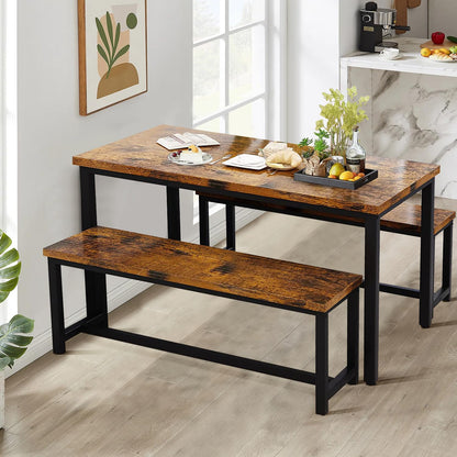 DKLGG Dining Table Set for 4, Wooden Kitchen Table with 2 Dining Bench