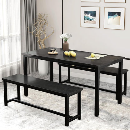DKLGG Dining Table Set for 4, Wooden Kitchen Table with 2 Dining Bench