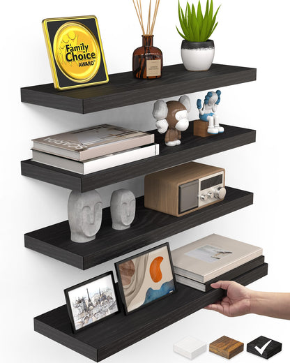 BAYKA Walnut-Like Floating Shelves 15.7in, 3 Pack, Wall Mounted Wall Decor