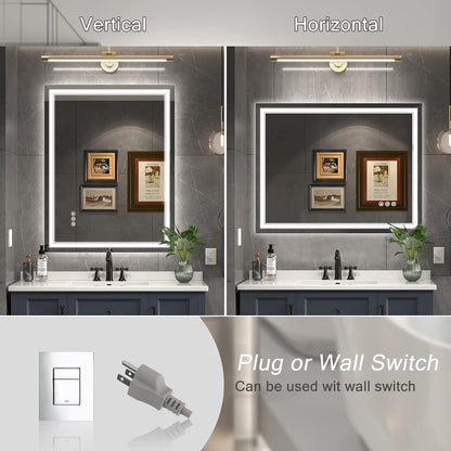 Ratsamee 24x32 LED Bathroom Mirror with Lights, Backlit+Front Lit, Anti-Fog