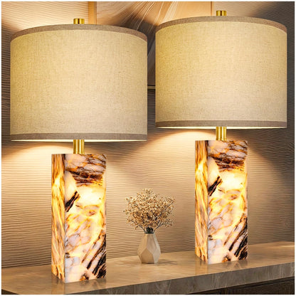 Scenekoy 23" Alabaster Table Lamp Set of 2 with Night Light for Living Room