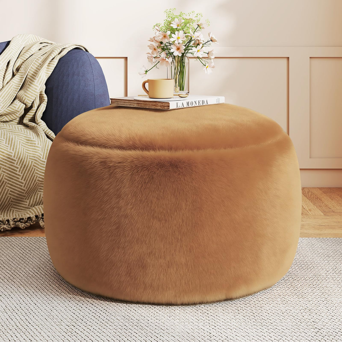 Gericco Round Stuffed Pouf Ottoman for Foot Rest, A Round Modern Foam Filled Poufs, Floor Chair for Living Room, Nursery, Dorm, A Soft Modern Foot Stool Perfect to Rest Your Feet (Orange, 20Inch)