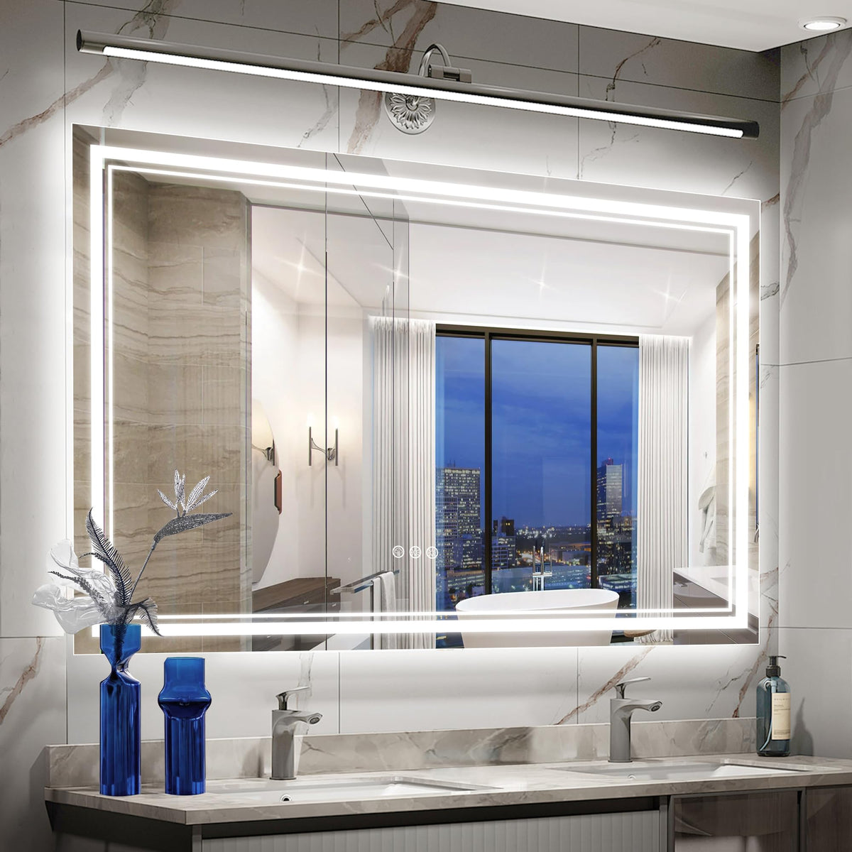 Ratsamee 24x32 LED Bathroom Mirror with Lights, Backlit+Front Lit, Anti-Fog