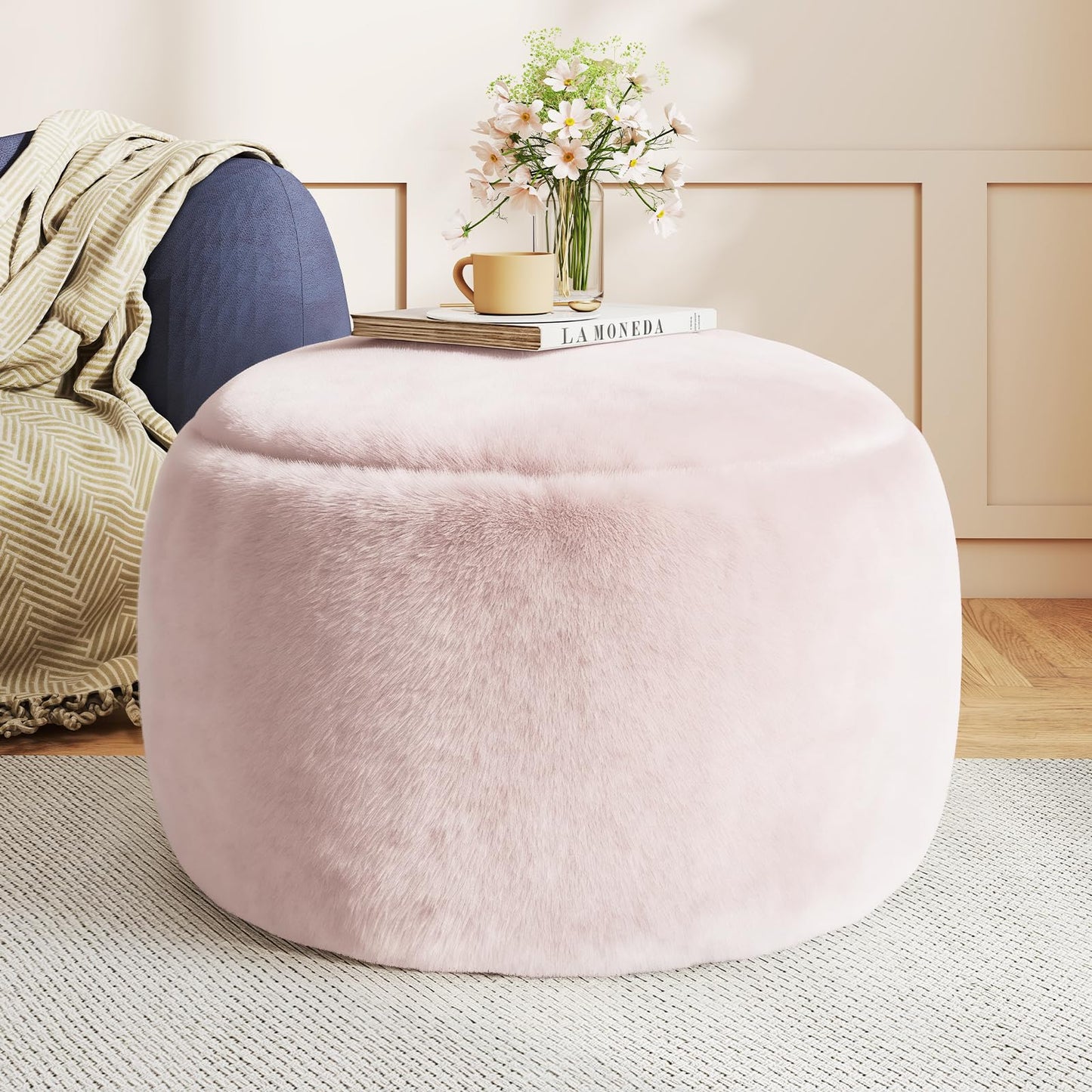 Gericco Round Stuffed Pouf Ottoman for Foot Rest, A Round Modern Foam Filled Poufs, Floor Chair for Living Room, Nursery, Dorm, A Soft Modern Foot Stool Perfect to Rest Your Feet (Orange, 20Inch)