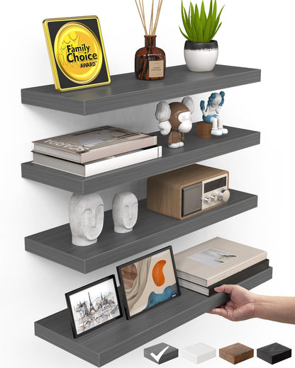 BAYKA Walnut-Like Floating Shelves 15.7in, 3 Pack, Wall Mounted Wall Decor