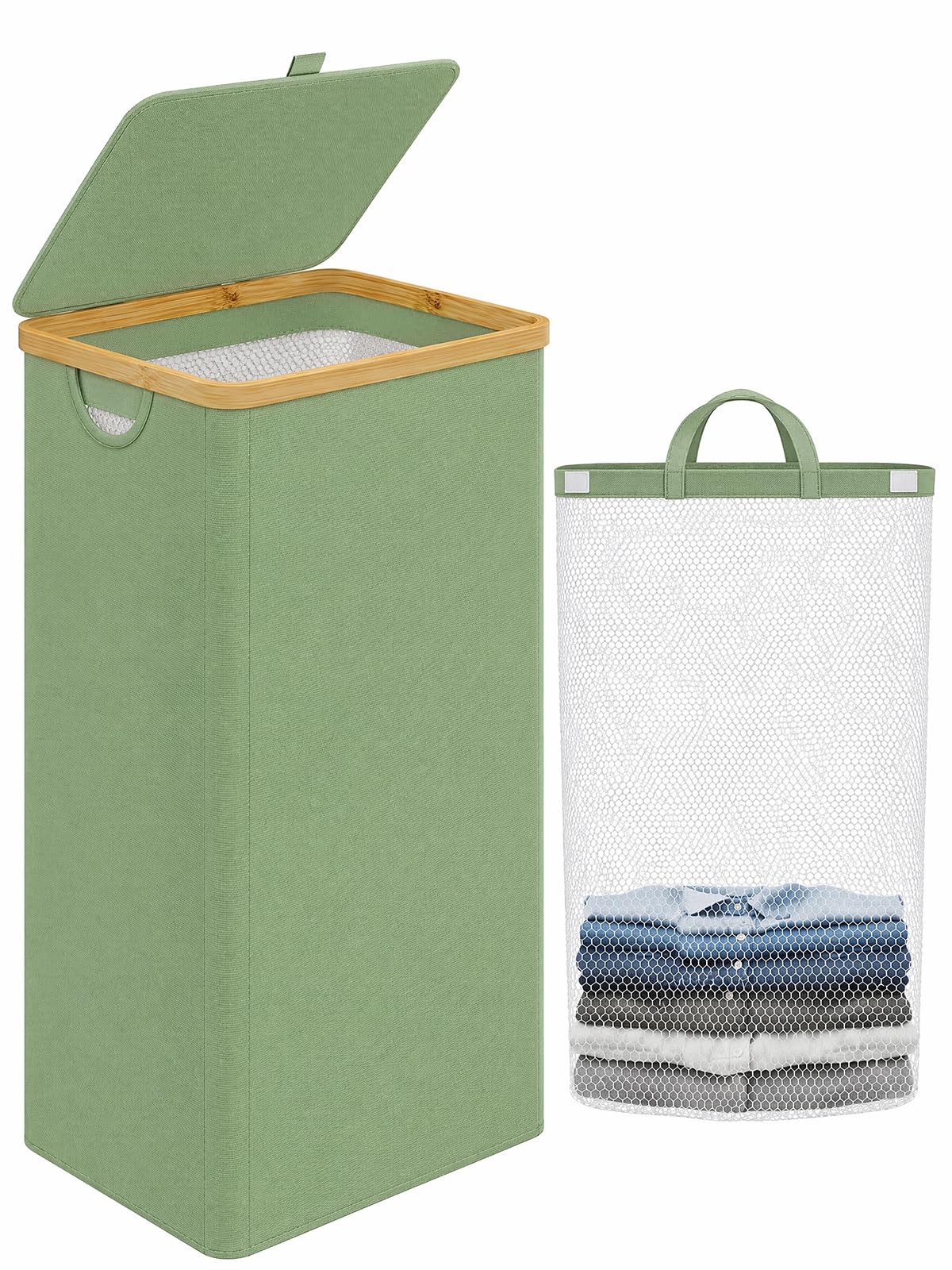 IEGrow Laundry Hamper with Lid,110L Laundry Basket with Mesh Bags,Black