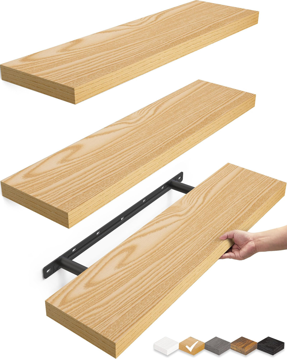 BAYKA Walnut-Like Floating Shelves 15.7in, 3 Pack, Wall Mounted Wall Decor