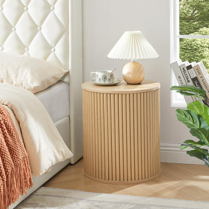 AVZEAR Small Round Side Table Fluted Night Stand Set of 2, 17.7" Mid Century Modern End Table, Circle Bedside Tables Wood Nightstands for Small Spaces, Living Room, Bedroom (Rustic Walnut)