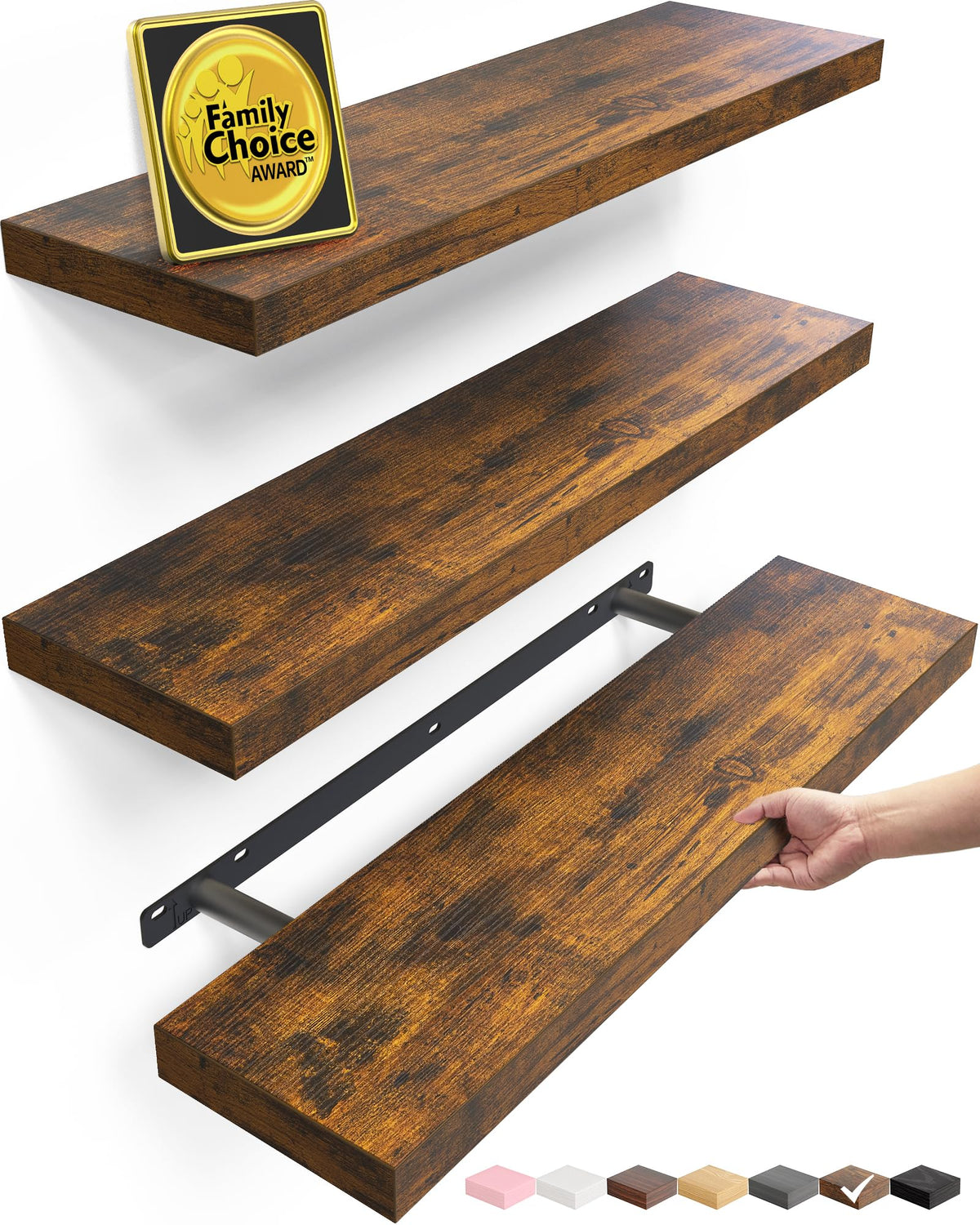 BAYKA Walnut-Like Floating Shelves 15.7in, 3 Pack, Wall Mounted Wall Decor