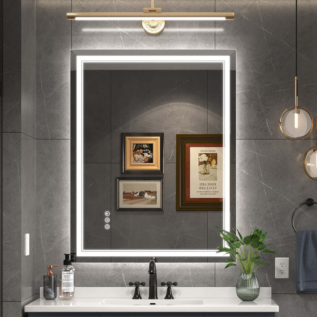 Ratsamee 24x32 LED Bathroom Mirror with Lights, Backlit+Front Lit, Anti-Fog