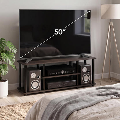 Furinno Turn-N-Tube No Tools 3D 3-Tier Entertainment TV Stand up to 50 inch TV, Round Tubes, Dark Brown / Black