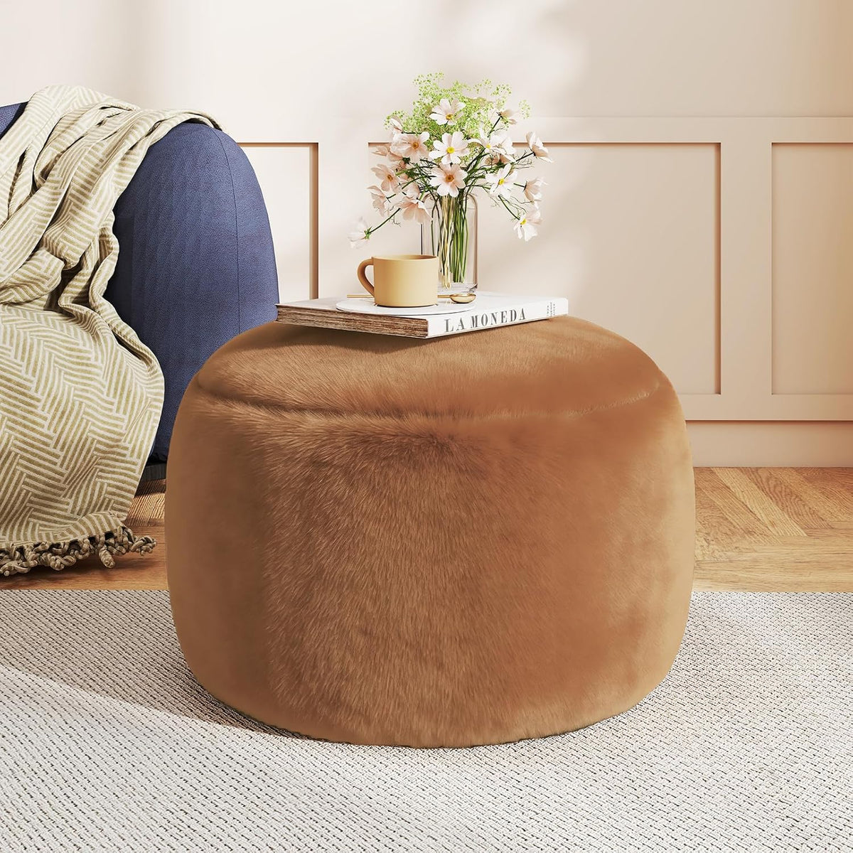 Gericco Round Stuffed Pouf Ottoman for Foot Rest, A Round Modern Foam Filled Poufs, Floor Chair for Living Room, Nursery, Dorm, A Soft Modern Foot Stool Perfect to Rest Your Feet (Orange, 20Inch)