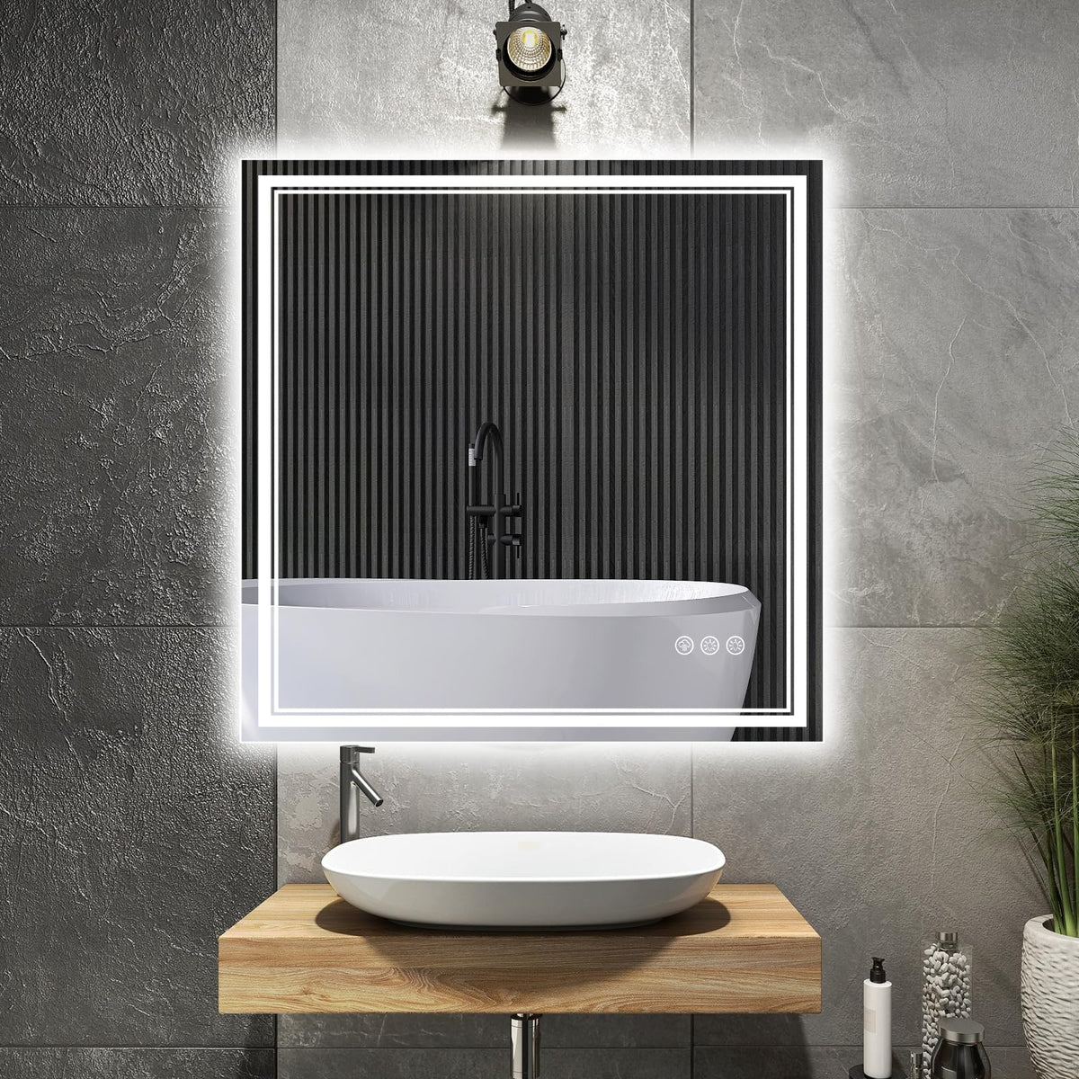 Ratsamee 24x32 LED Bathroom Mirror with Lights, Backlit+Front Lit, Anti-Fog
