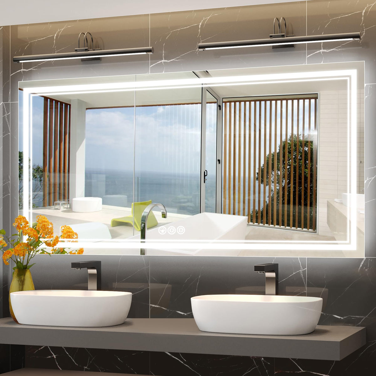 Ratsamee 24x32 LED Bathroom Mirror with Lights, Backlit+Front Lit, Anti-Fog