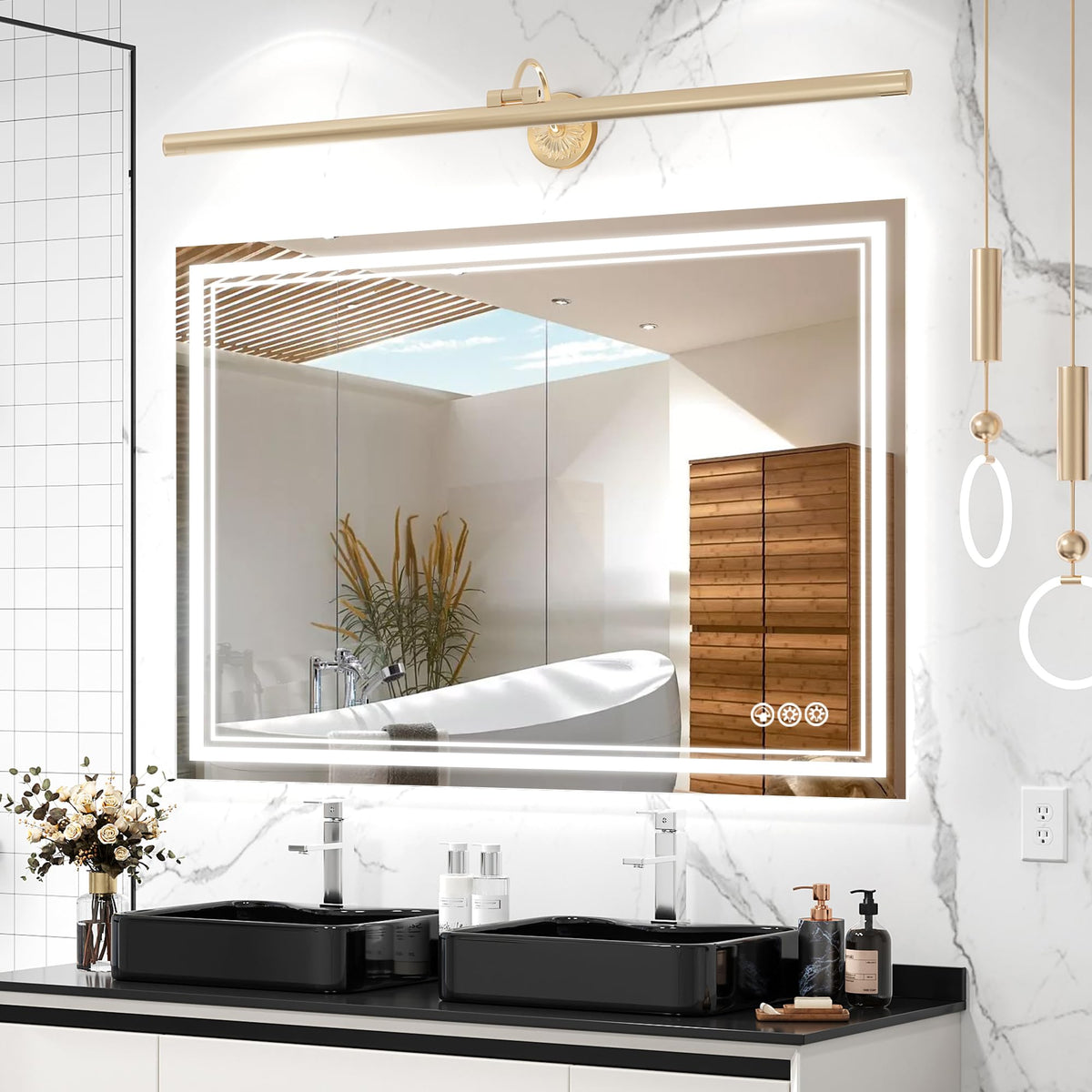 Ratsamee 24x32 LED Bathroom Mirror with Lights, Backlit+Front Lit, Anti-Fog