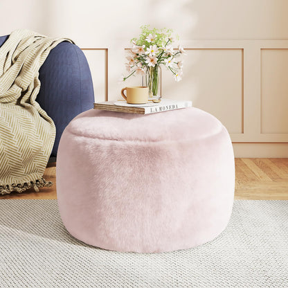 Gericco Round Stuffed Pouf Ottoman for Foot Rest, A Round Modern Foam Filled Poufs, Floor Chair for Living Room, Nursery, Dorm, A Soft Modern Foot Stool Perfect to Rest Your Feet (Orange, 20Inch)
