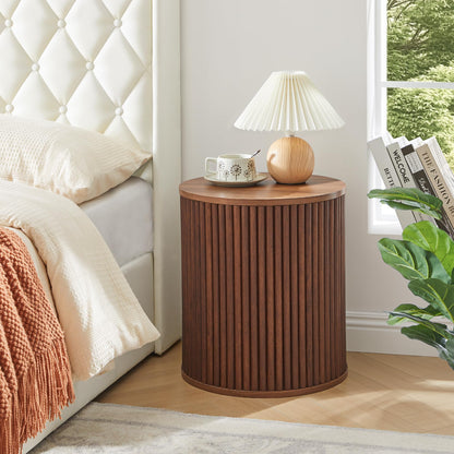 AVZEAR Small Round Side Table Fluted Night Stand Set of 2, 17.7" Mid Century Modern End Table, Circle Bedside Tables Wood Nightstands for Small Spaces, Living Room, Bedroom (Rustic Walnut)