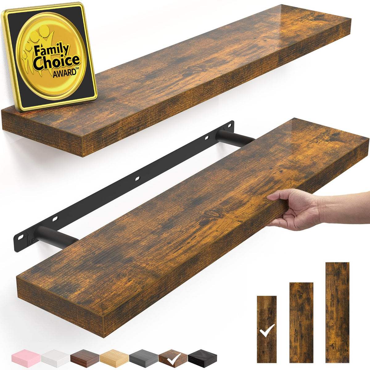 BAYKA Walnut-Like Floating Shelves 15.7in, 3 Pack, Wall Mounted Wall Decor
