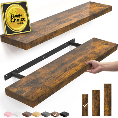 BAYKA Walnut-Like Floating Shelves 15.7in, 3 Pack, Wall Mounted Wall Decor