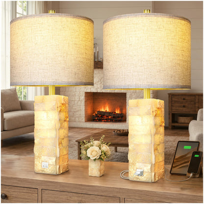 Scenekoy 23" Alabaster Table Lamp Set of 2 with Night Light for Living Room