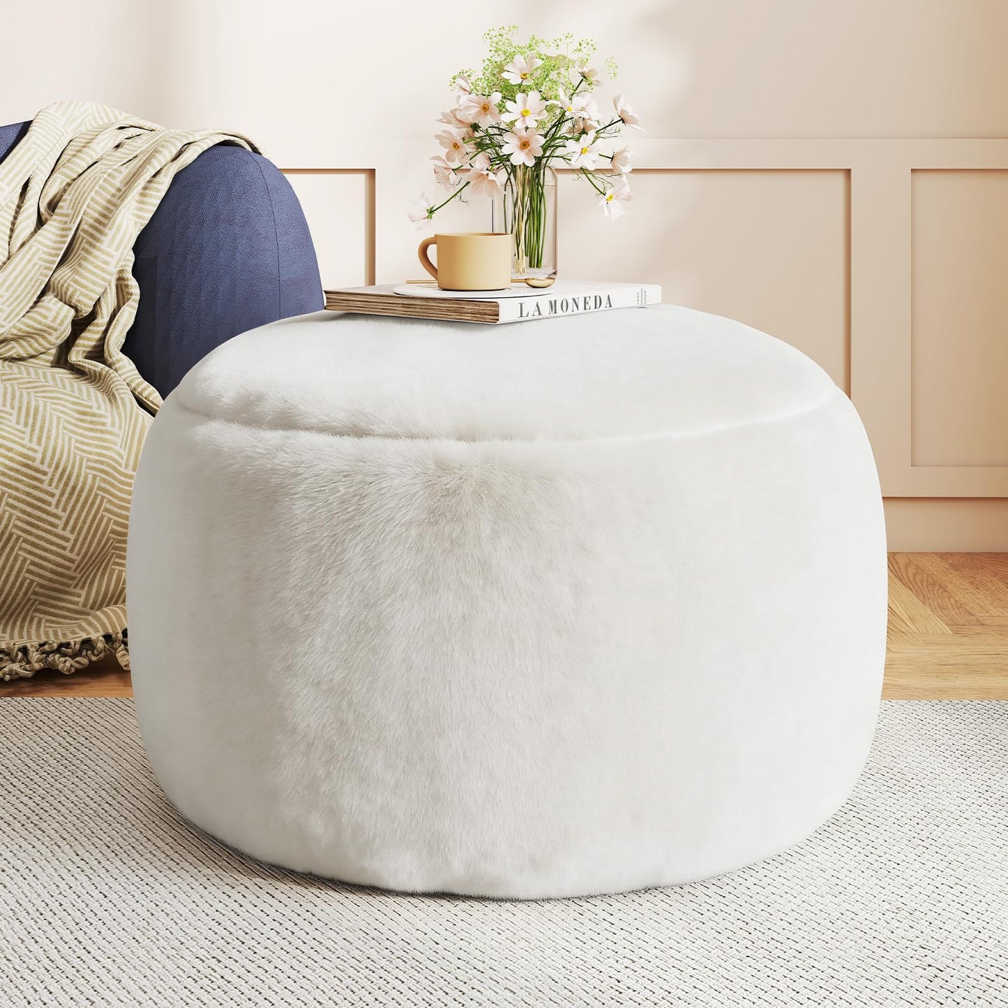 Gericco Round Stuffed Pouf Ottoman for Foot Rest, A Round Modern Foam Filled Poufs, Floor Chair for Living Room, Nursery, Dorm, A Soft Modern Foot Stool Perfect to Rest Your Feet (Orange, 20Inch)