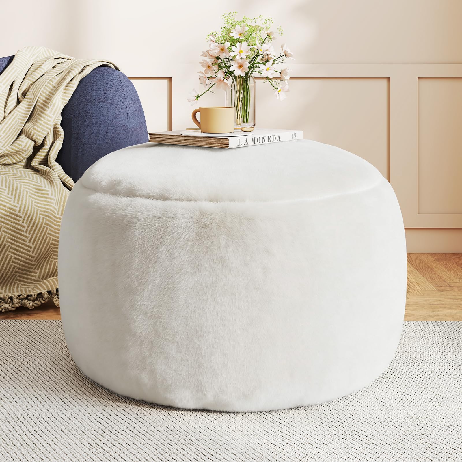 Gericco Round Stuffed Pouf Ottoman for Foot Rest, A Round Modern Foam Filled Poufs, Floor Chair for Living Room, Nursery, Dorm, A Soft Modern Foot Stool Perfect to Rest Your Feet (Orange, 20Inch)