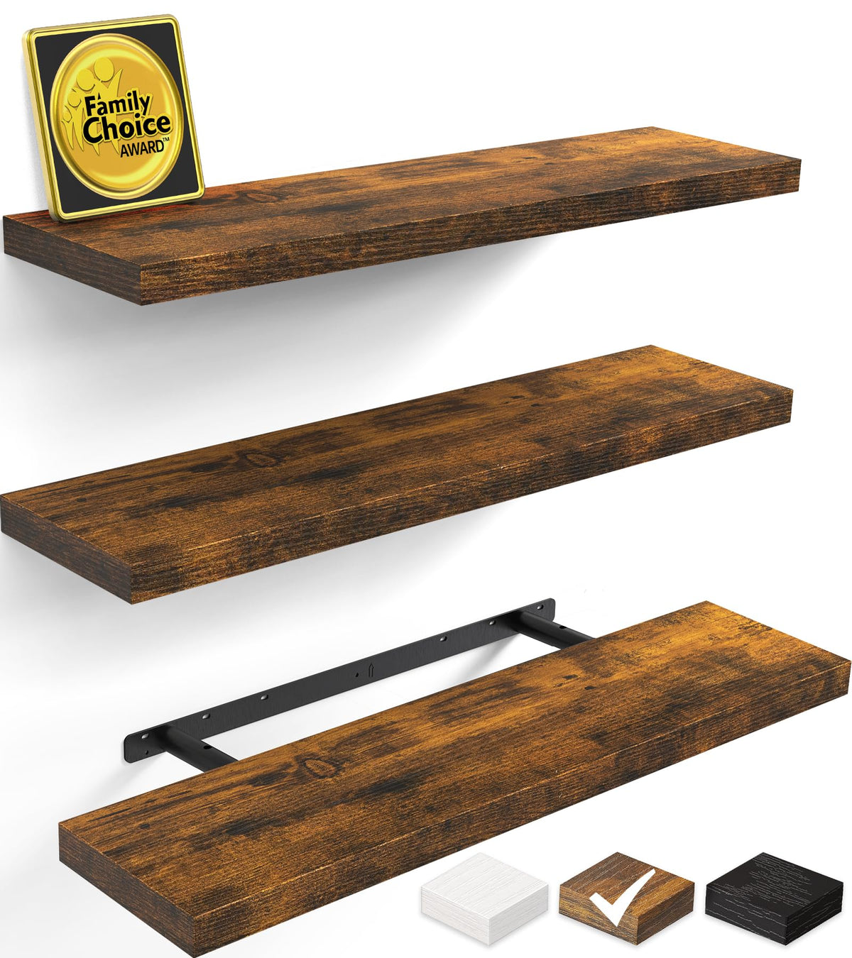 BAYKA Walnut-Like Floating Shelves 15.7in, 3 Pack, Wall Mounted Wall Decor