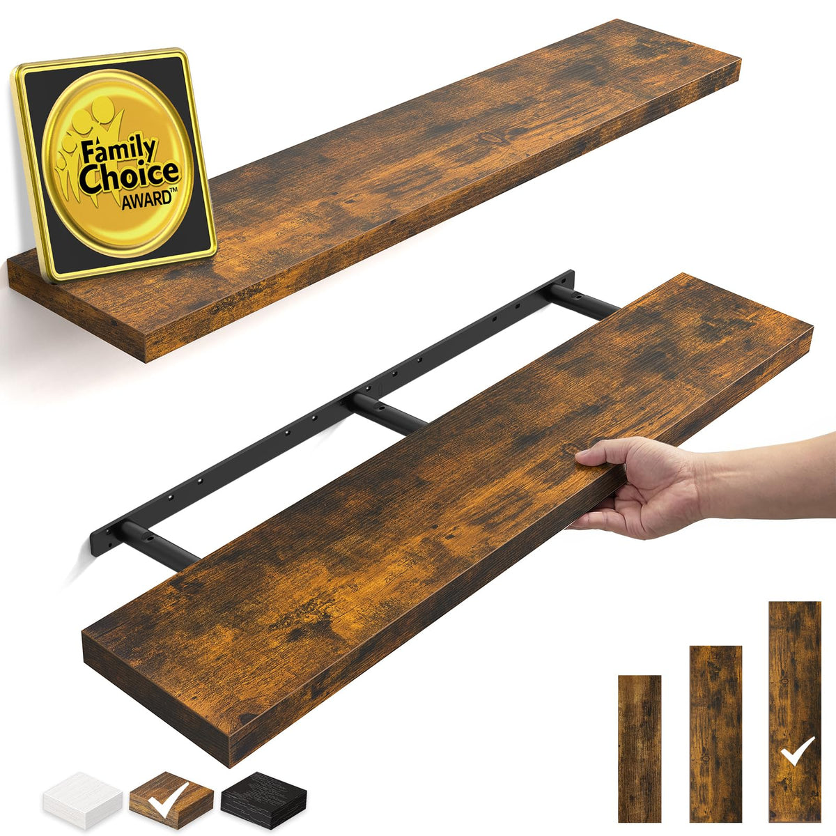 BAYKA Walnut-Like Floating Shelves 15.7in, 3 Pack, Wall Mounted Wall Decor