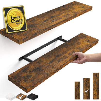 BAYKA Walnut-Like Floating Shelves 15.7in, 3 Pack, Wall Mounted Wall Decor