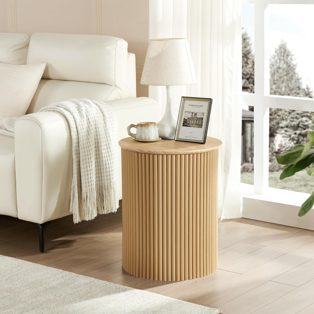 AVZEAR Small Round Side Table Fluted Night Stand Set of 2, 17.7" Mid Century Modern End Table, Circle Bedside Tables Wood Nightstands for Small Spaces, Living Room, Bedroom (Rustic Walnut)