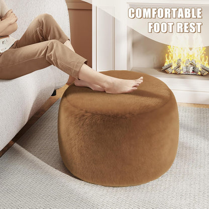 Gericco Round Stuffed Pouf Ottoman for Foot Rest, A Round Modern Foam Filled Poufs, Floor Chair for Living Room, Nursery, Dorm, A Soft Modern Foot Stool Perfect to Rest Your Feet (Orange, 20Inch)