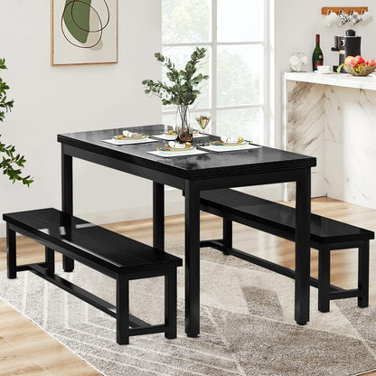 DKLGG Dining Table Set for 4, Wooden Kitchen Table with 2 Dining Bench