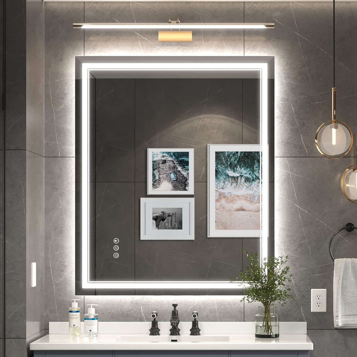 Ratsamee 24x32 LED Bathroom Mirror with Lights, Backlit+Front Lit, Anti-Fog