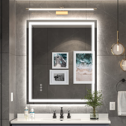 Ratsamee 24x32 LED Bathroom Mirror with Lights, Backlit+Front Lit, Anti-Fog
