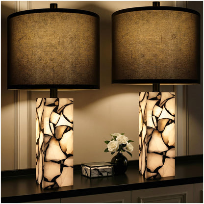 Scenekoy 23" Alabaster Table Lamp Set of 2 with Night Light for Living Room