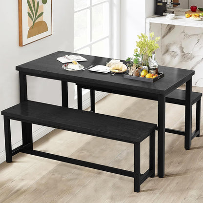 DKLGG Dining Table Set for 4, Wooden Kitchen Table with 2 Dining Bench