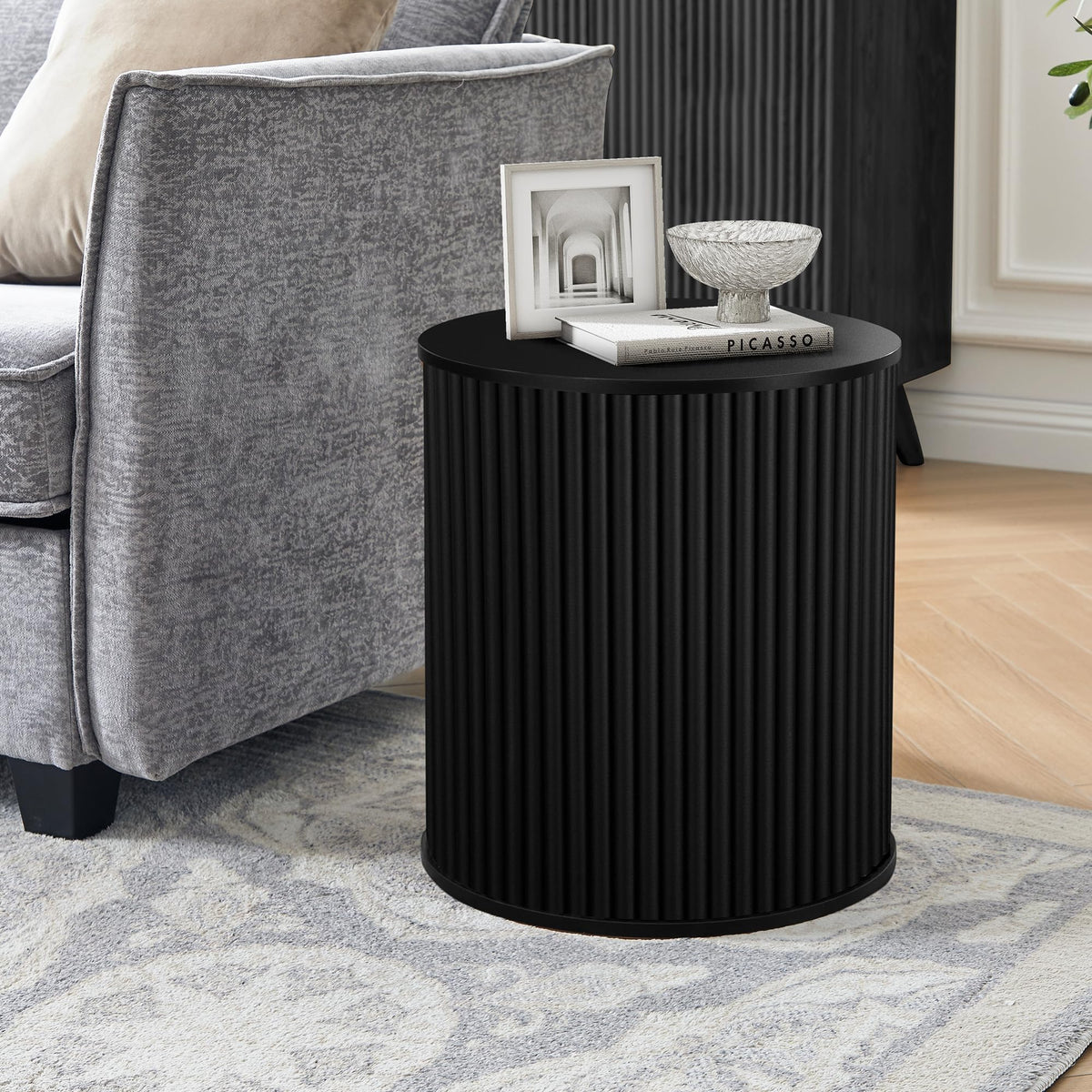 AVZEAR Small Round Side Table Fluted Night Stand Set of 2, 17.7" Mid Century Modern End Table, Circle Bedside Tables Wood Nightstands for Small Spaces, Living Room, Bedroom (Rustic Walnut)