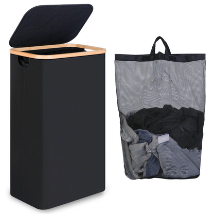 IEGrow Laundry Hamper with Lid,110L Laundry Basket with Mesh Bags,Black